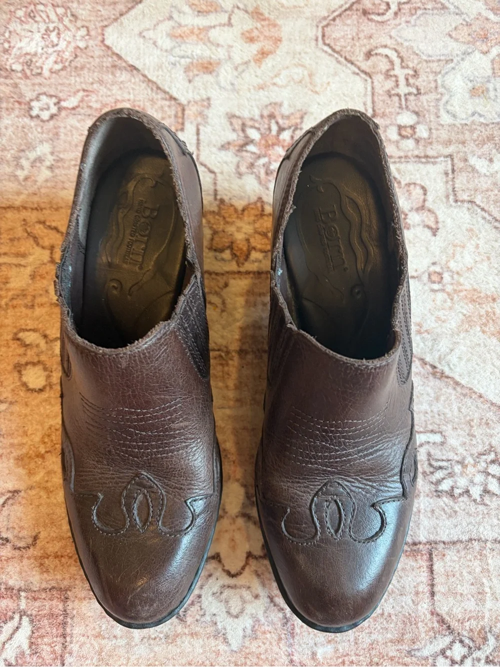 Born Dark Brown Leather Ankle Booties with Slip-On Elastic Sides